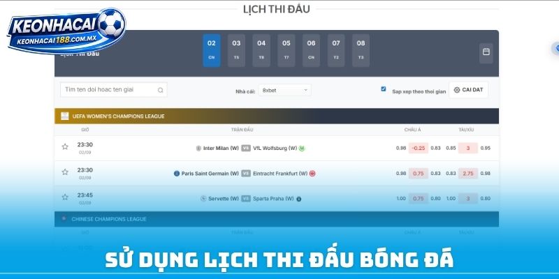 Sử dụng lịch thi đấu bóng đá