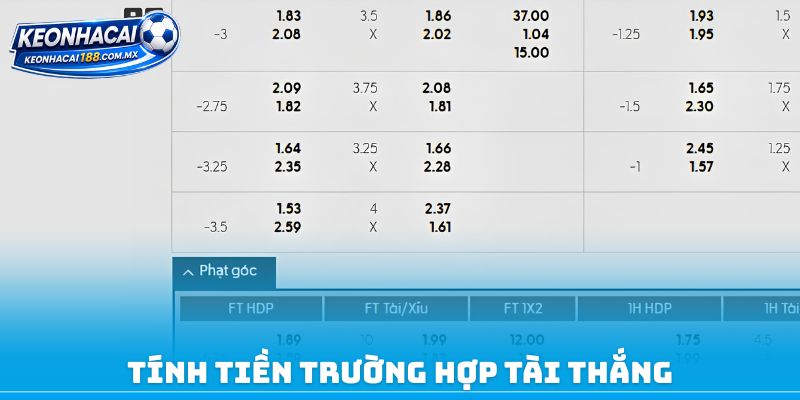 Tính tiền trường hợp Tài thắng